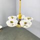1940s Czech Art Deco Brass Opaline Glass Chandelier
