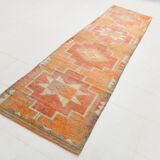 Tapis runner vintage, tons pastel délavés et motifs ethniques, 95x350Cm