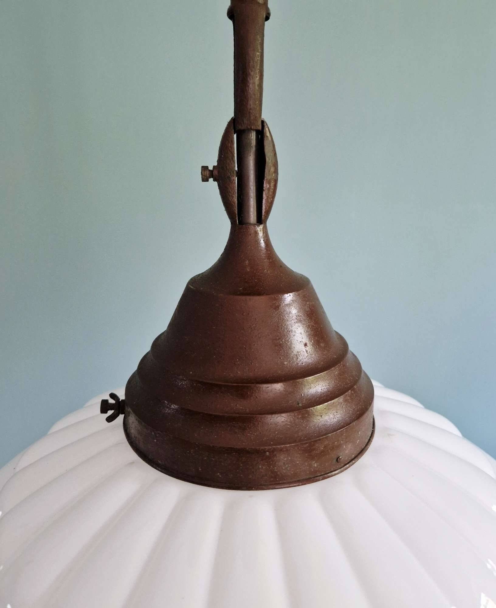 Philips Art Deco pendant light in white opaline, 1930s