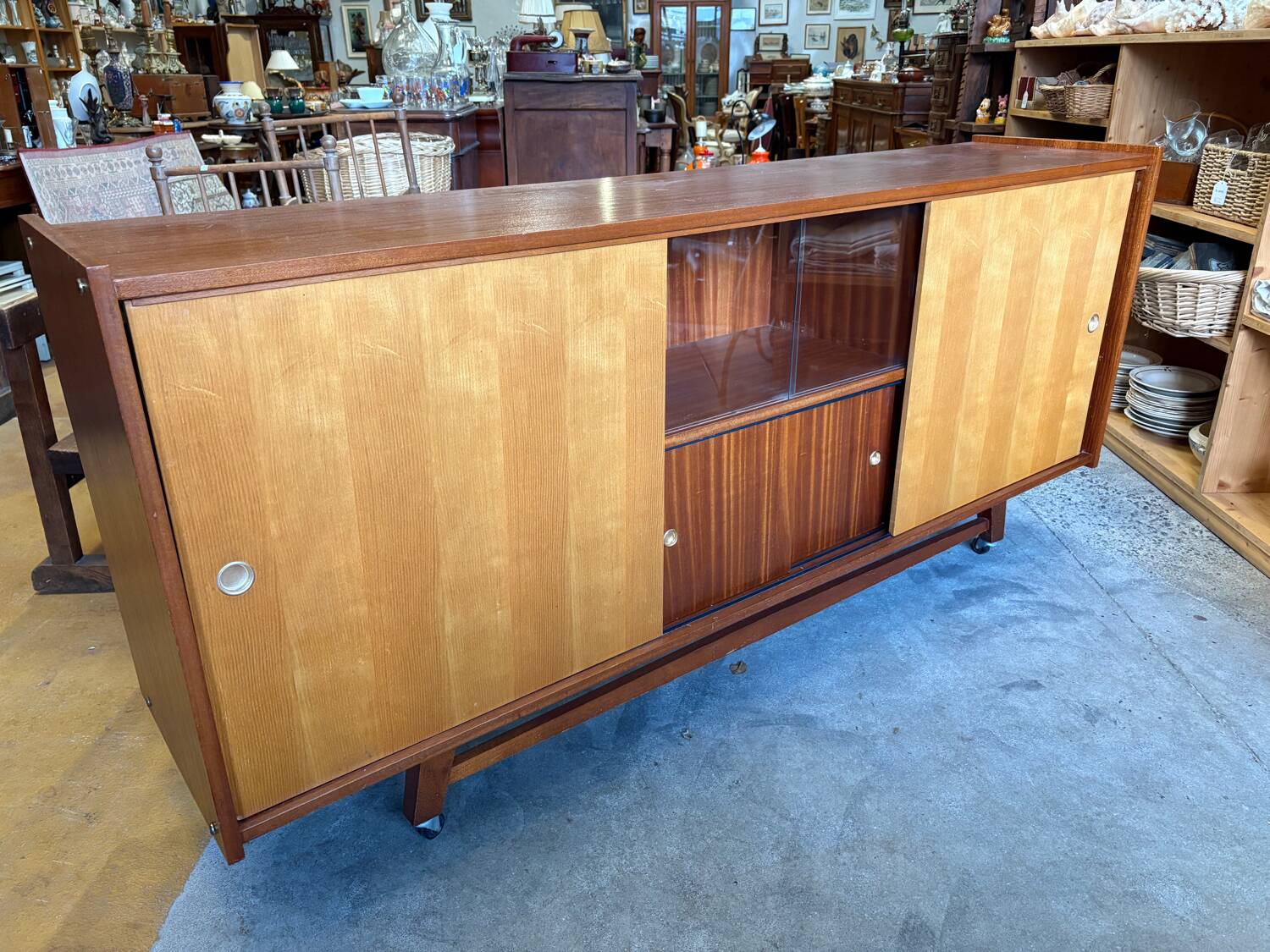 Vintage 1960s sideboard on casters, Scandinavian style