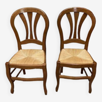 Lot de 2 chaises en bois et paille