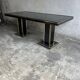 Black Lacquer and Brass Dining Table with Glass Top — Lacquered Wood, 1970s Double Pedestal