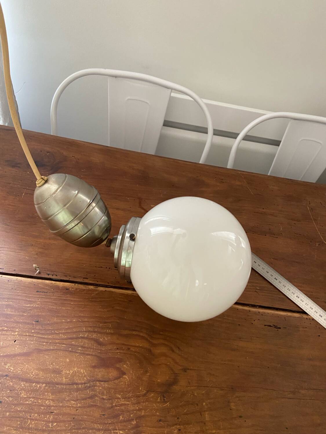 Opaline ball pendant light vintage 50s/70s