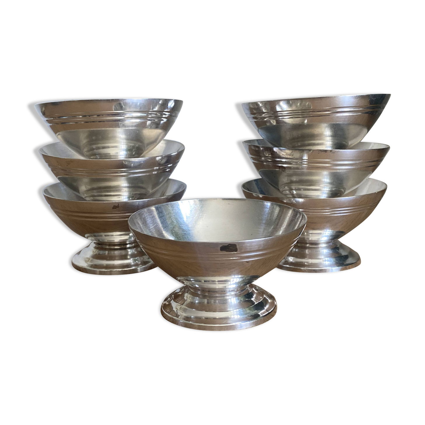 7 silver metal ice cream cups