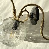 Large pair of brass swan neck wall lights with cracked glass globes LAMP-7359