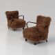 Caramel Scandinavian Art Deco Armchairs in Mongolian Sheepskin, 1950s