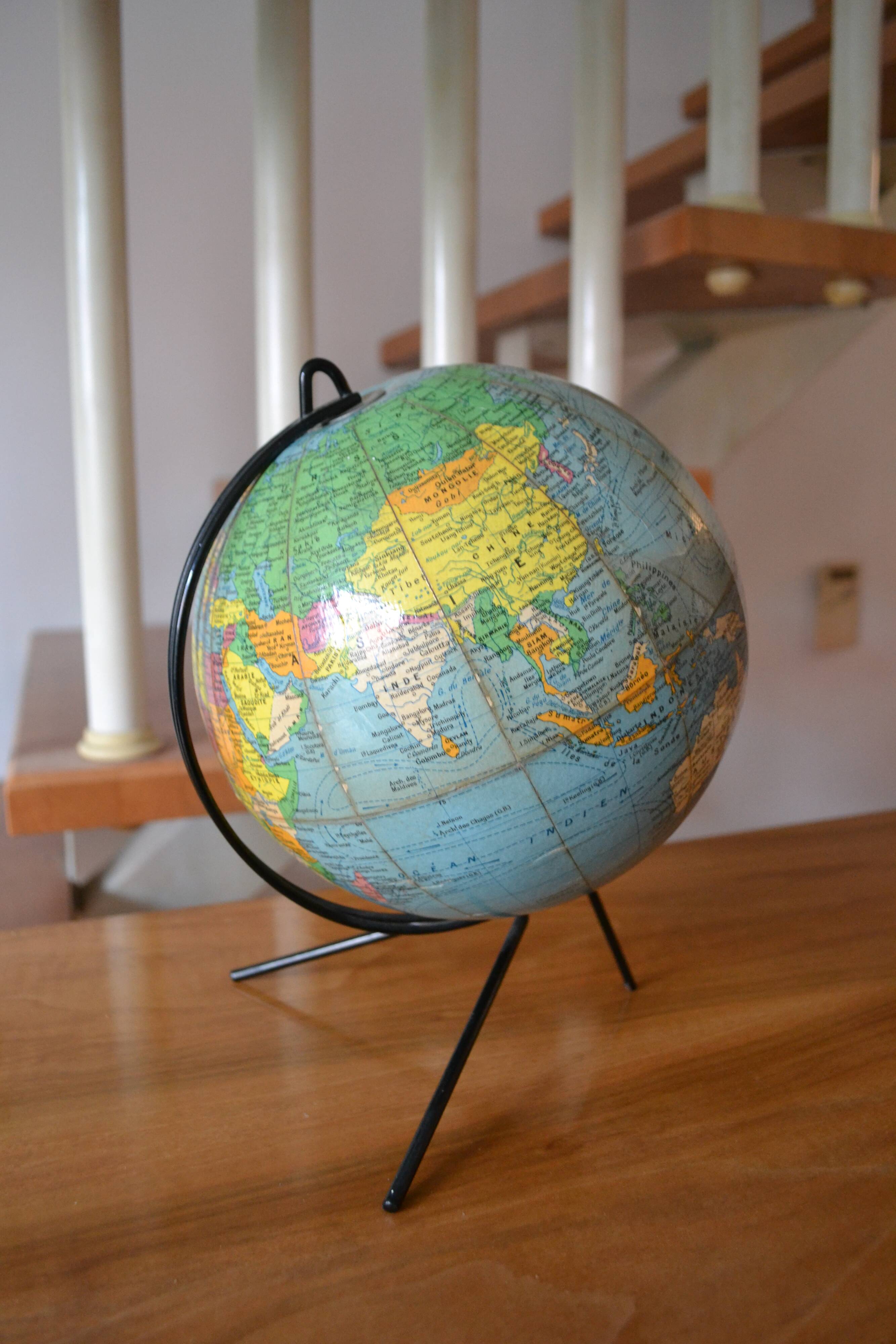 World map globe Girard Barrère 60s