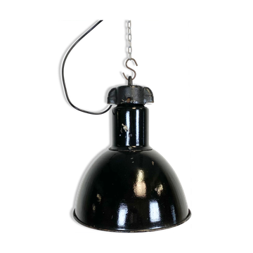 Industrial black enamel pendant light, 1930s