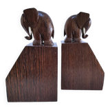 Pair of stylized elephant bookends in solid wood