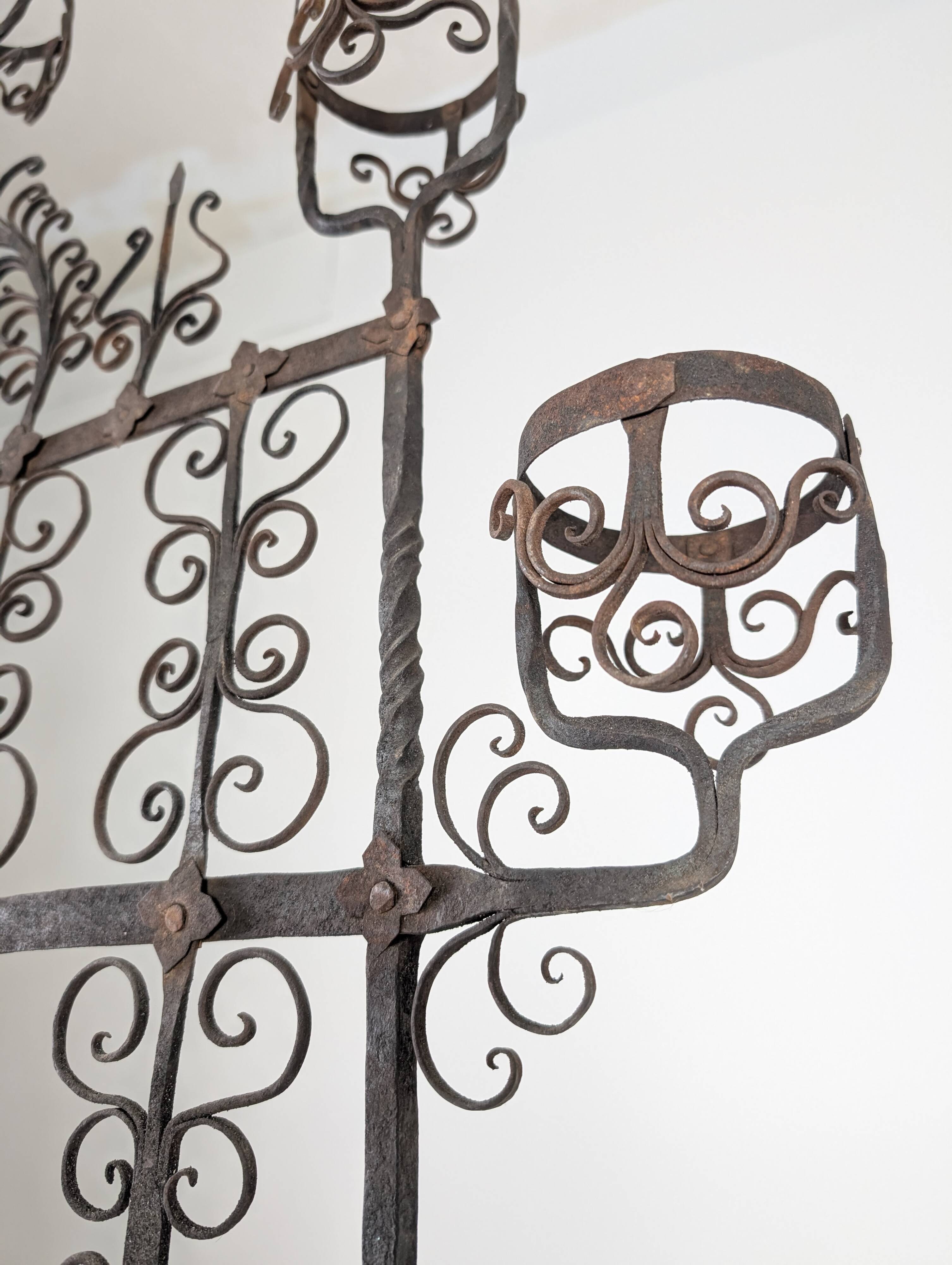 Spanish Wrought Iron Fireplace Screen Candelabra, Arts and Crafts, 1880s