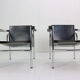 Le Corbusier Set of 2 Black Leather Armchairs Model- LC1 for Cassina, 1970s