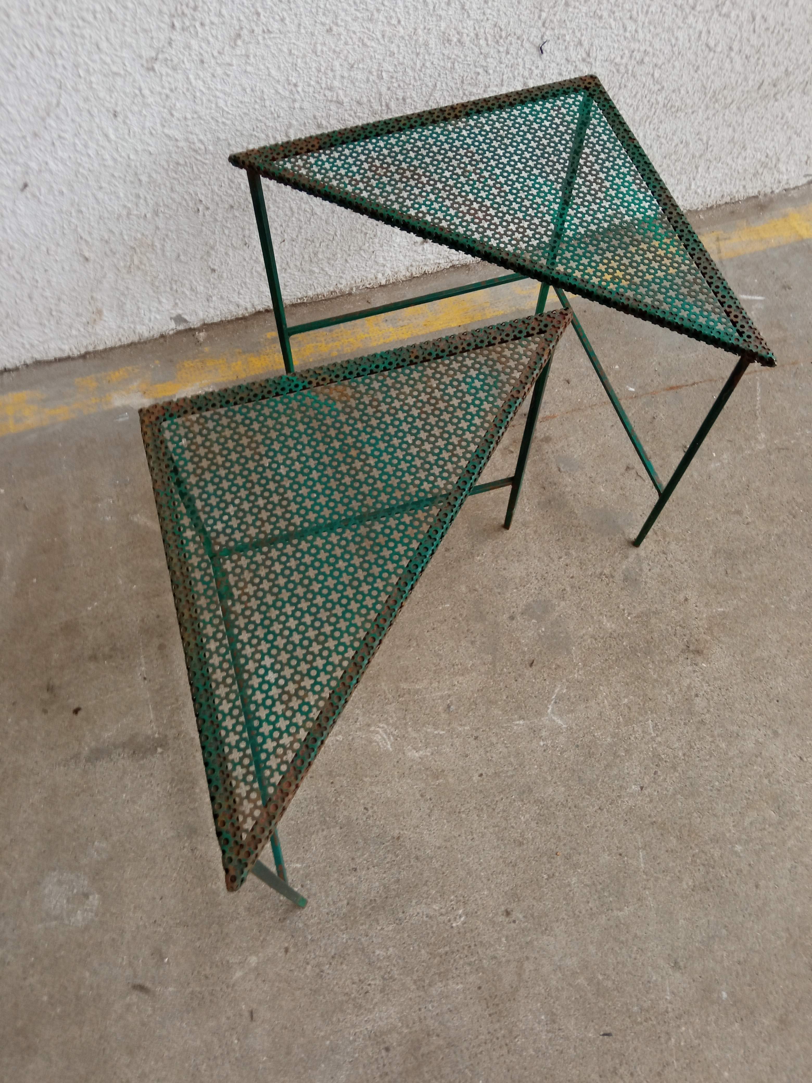 Triangular coffee table in perforated metal Mathieu Mategot