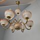 1960s Czech Mid-Century Brass and Železný Brod Frosted Glass Six-Arm Chandelier