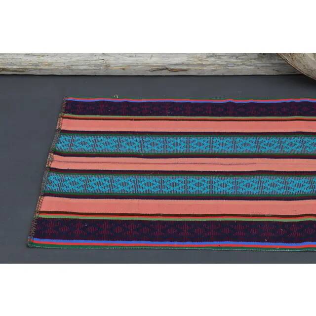 Vintage Turkish Oushak Handmade Wool Cotton Pink Runner Rug 71x246