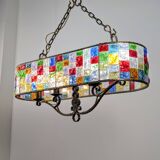 Large Italian Multi-Colored Hammered Crystal and Wrought Iron Chandelier