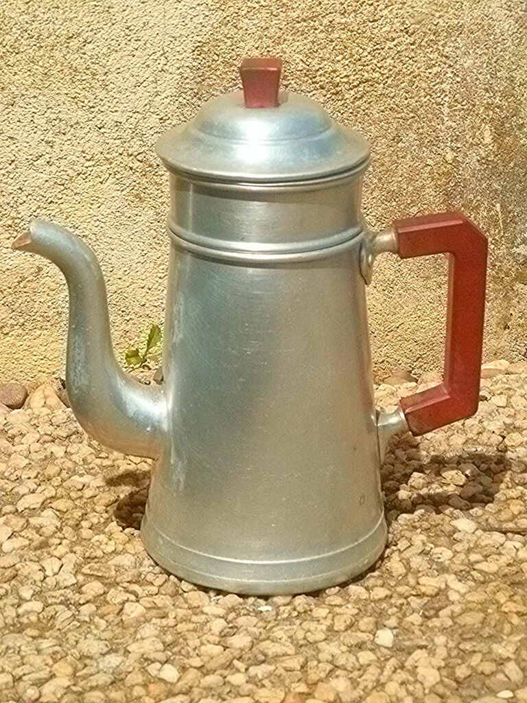 Old aluminum coffee maker, vintage