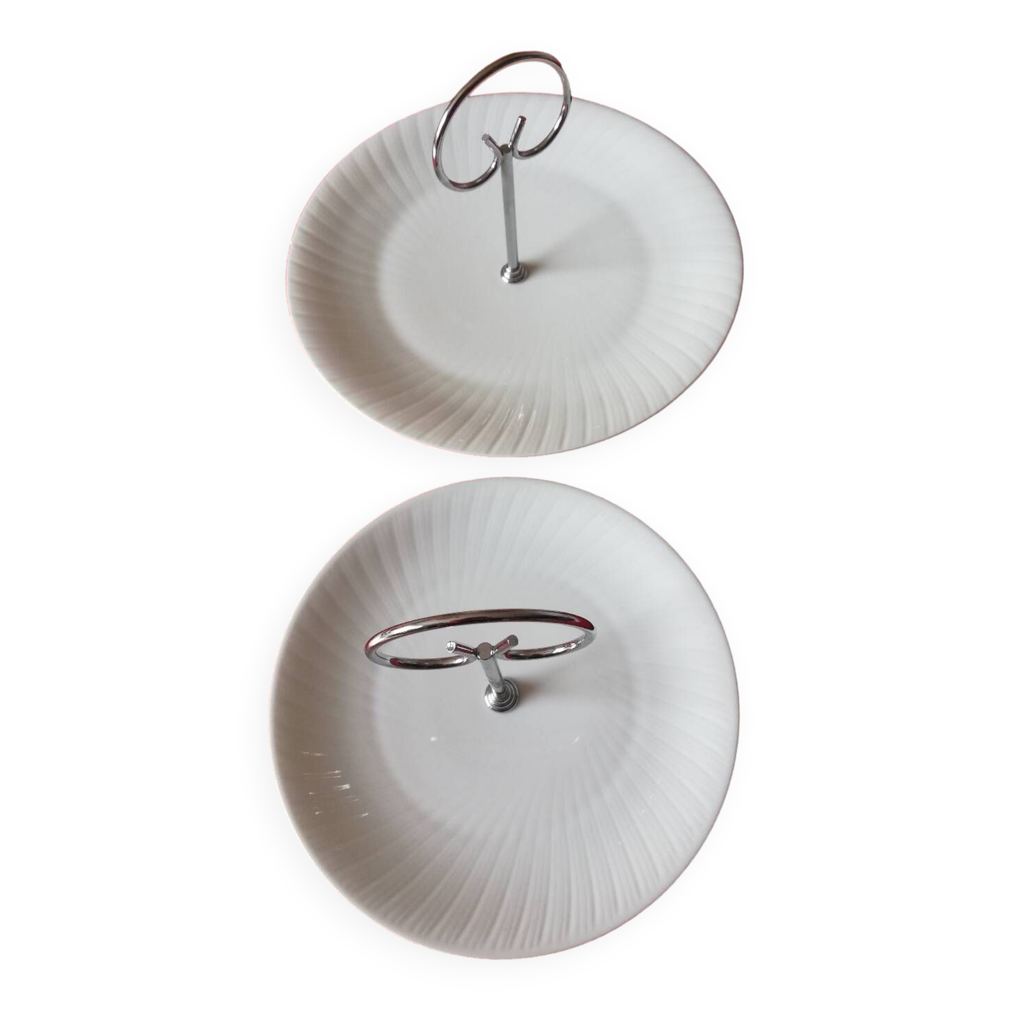 Set of two white porcelain cake stands, former royal factory, Limoges