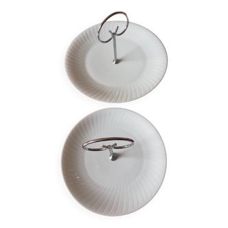 Lot de deux présentoirs à gâteaux porcelaine blanche Ancienne fabrique royale Limoges
