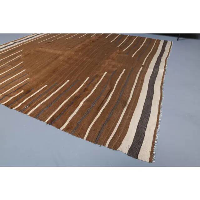 Vintage Turkish hand-knotted wool cotton brown small area rug 152x167