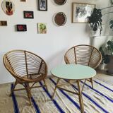 Table basse vintage en rotin relookée