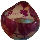 small multi-layer glass ball vase cleared with cassis acid and enhanced with paint signed Theodor