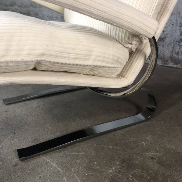 Fauteuil en velours beige et métal chromé, 1970