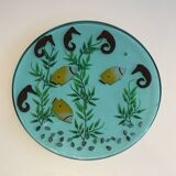 Set of 4 resin trays, inlaid with seahorses, fish, seaweed, and shells.