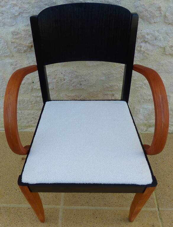 Old bridge armchair from the STELLA brand from the 50s in solid wood covered with terry fabric