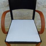 Fauteuil bridge Stella en bois et tissu, années 50