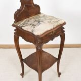 Pedestal table, old bedside table, Louis XV style, in wood and marble