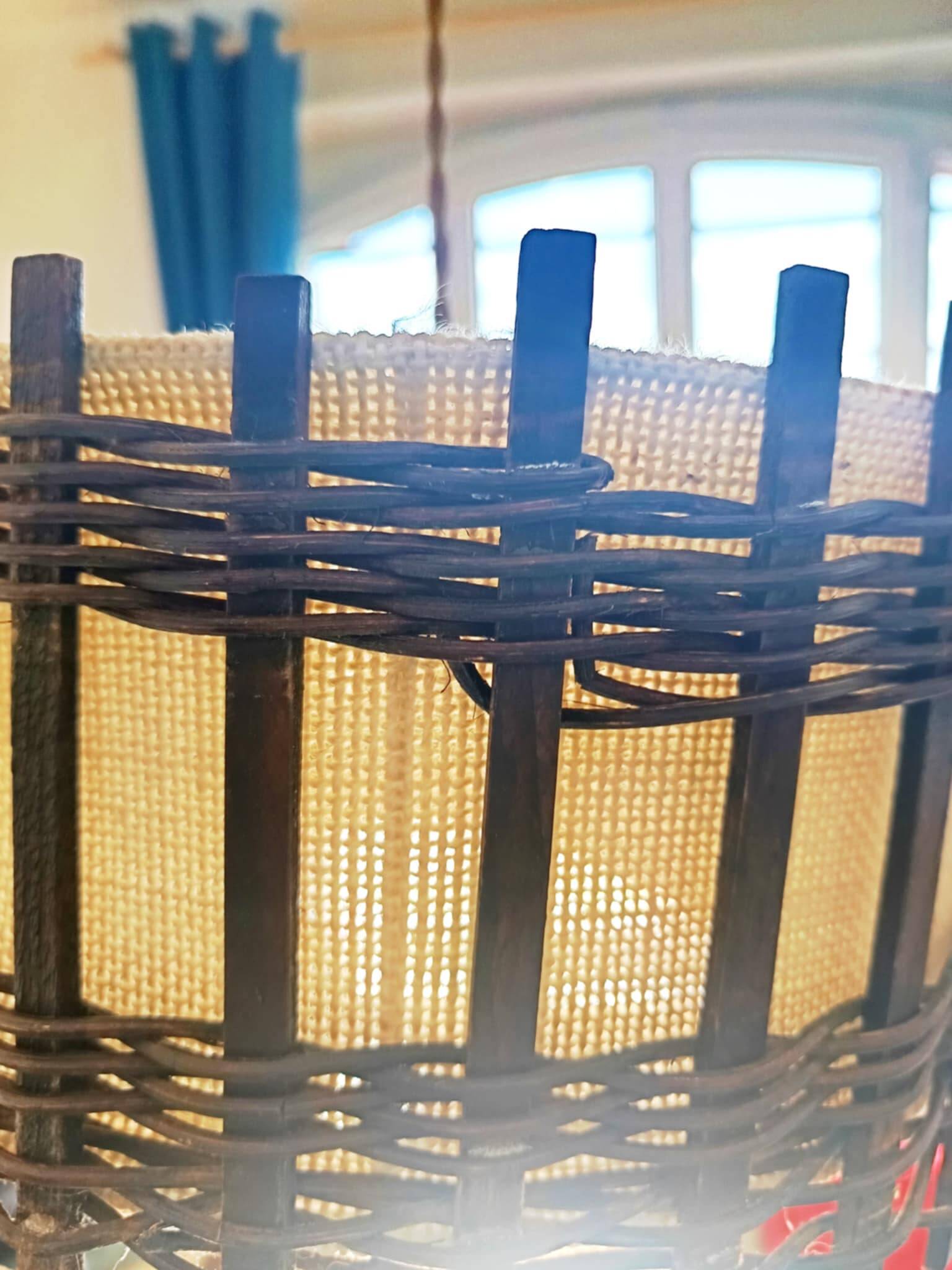 Wood and burlap pendant light, 1970