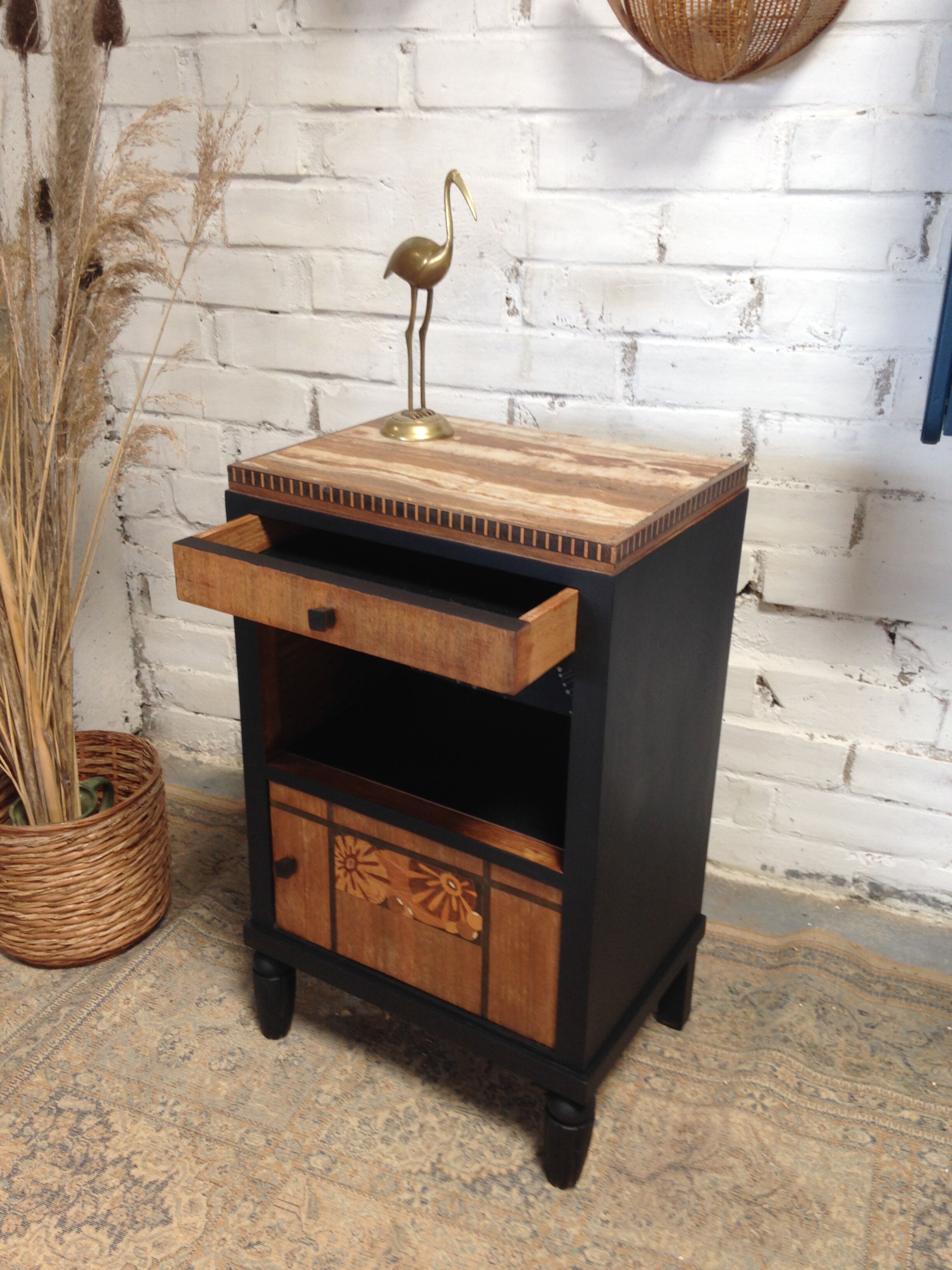 Art deco bedside marked black and wood