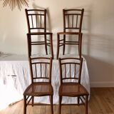 set of 4 bistro chairs in turned wood and canework stamped early 20th century