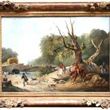 École française du XIX eme.la chasse à courre.huile sur toile encadrée