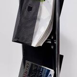 Black Leather and Chrome-Plated Metal Magazine Rack by Salmistraro, Italy