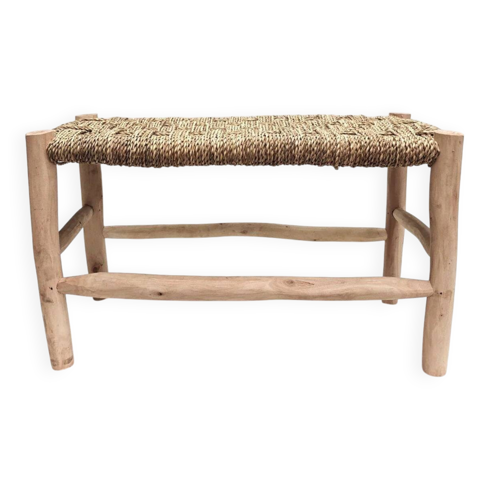 Handcrafted wooden and esparto bench - Rustic Moroccan style for your home