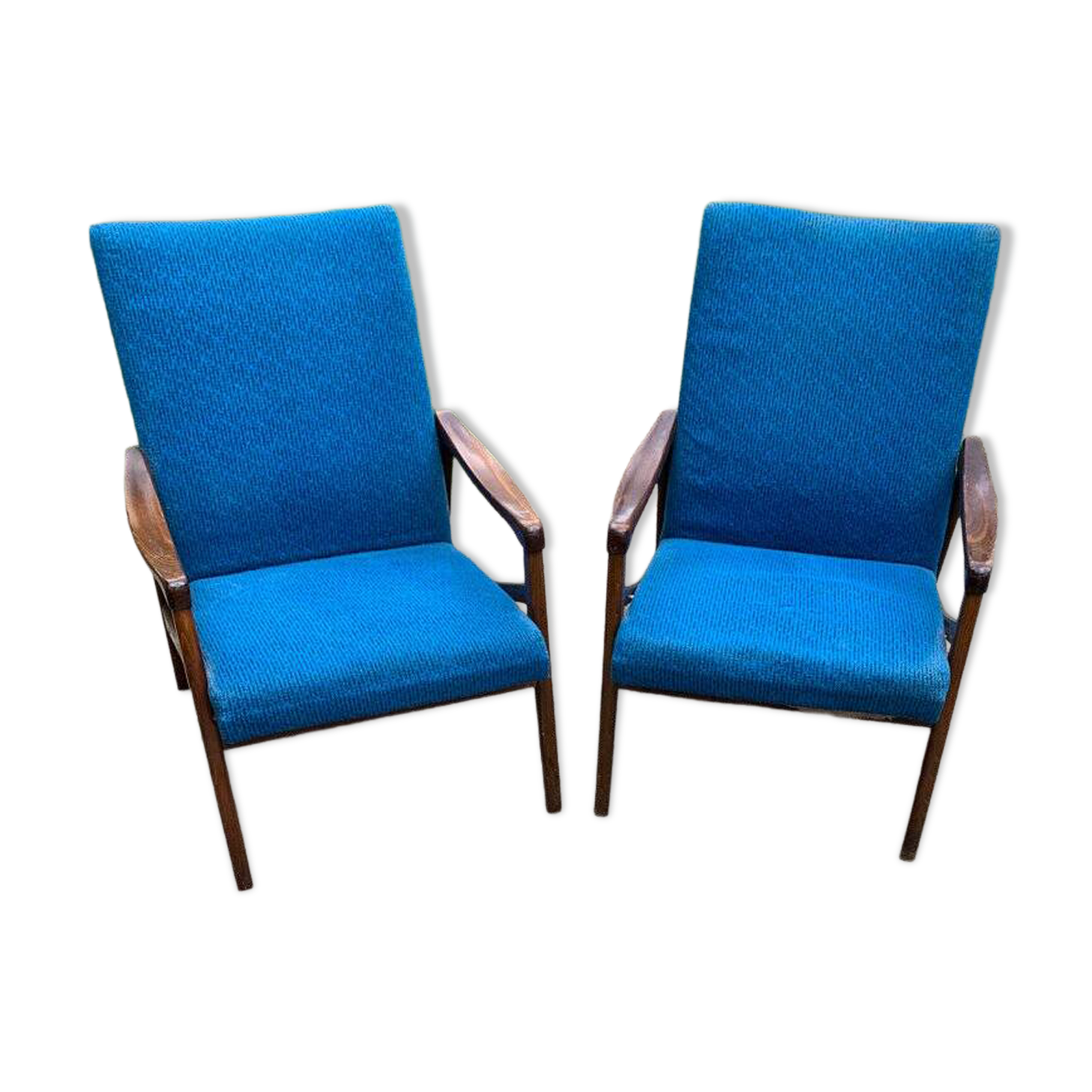 Pair of blue Mid-Century armchairs in fabric by Jiří Jiroutek for Interier Praha (1960s)