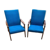 Pair of blue Mid-Century armchairs in fabric by Jiří Jiroutek for Interier Praha (1960s)