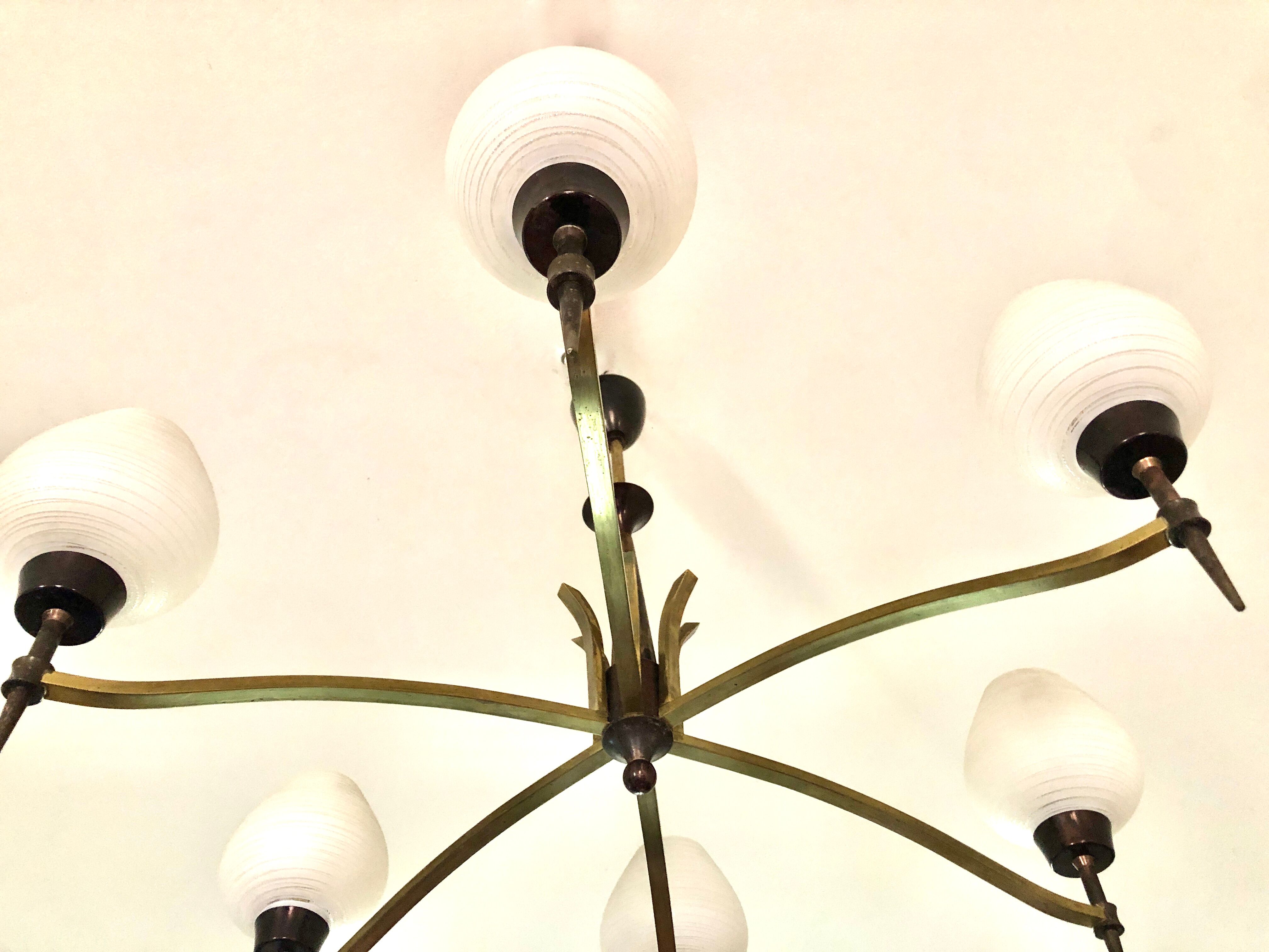 Modernist chandelier with 6 torches 1950