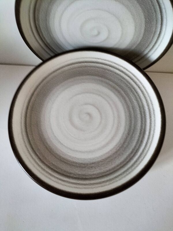 Ensemble de 10 assiettes Salins décor spirale minérale gris et brun