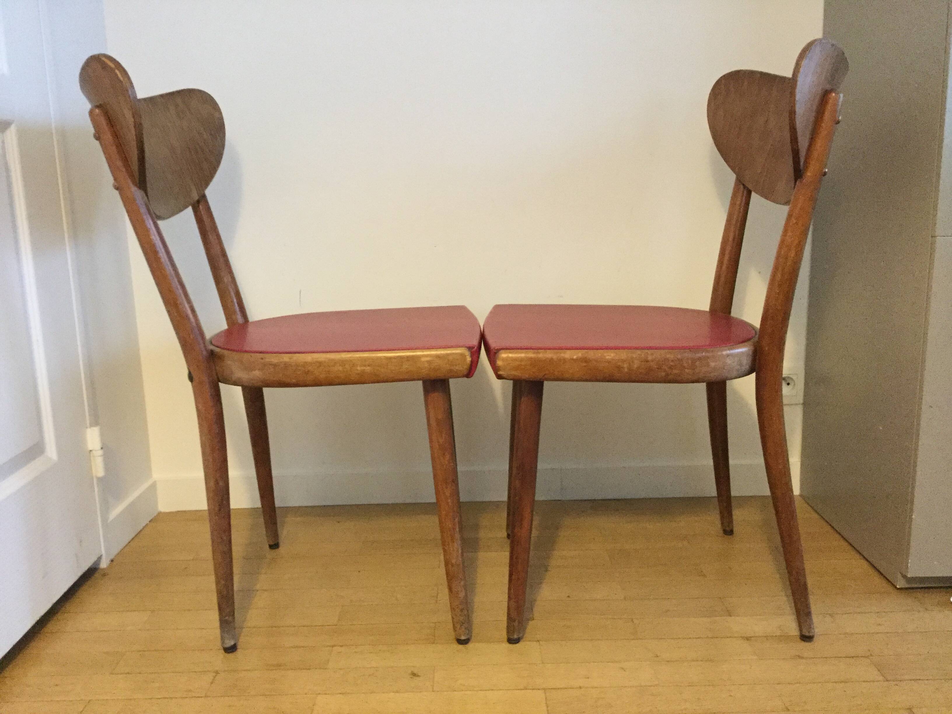 Vintage red wooden bistro chairs THONET 1950