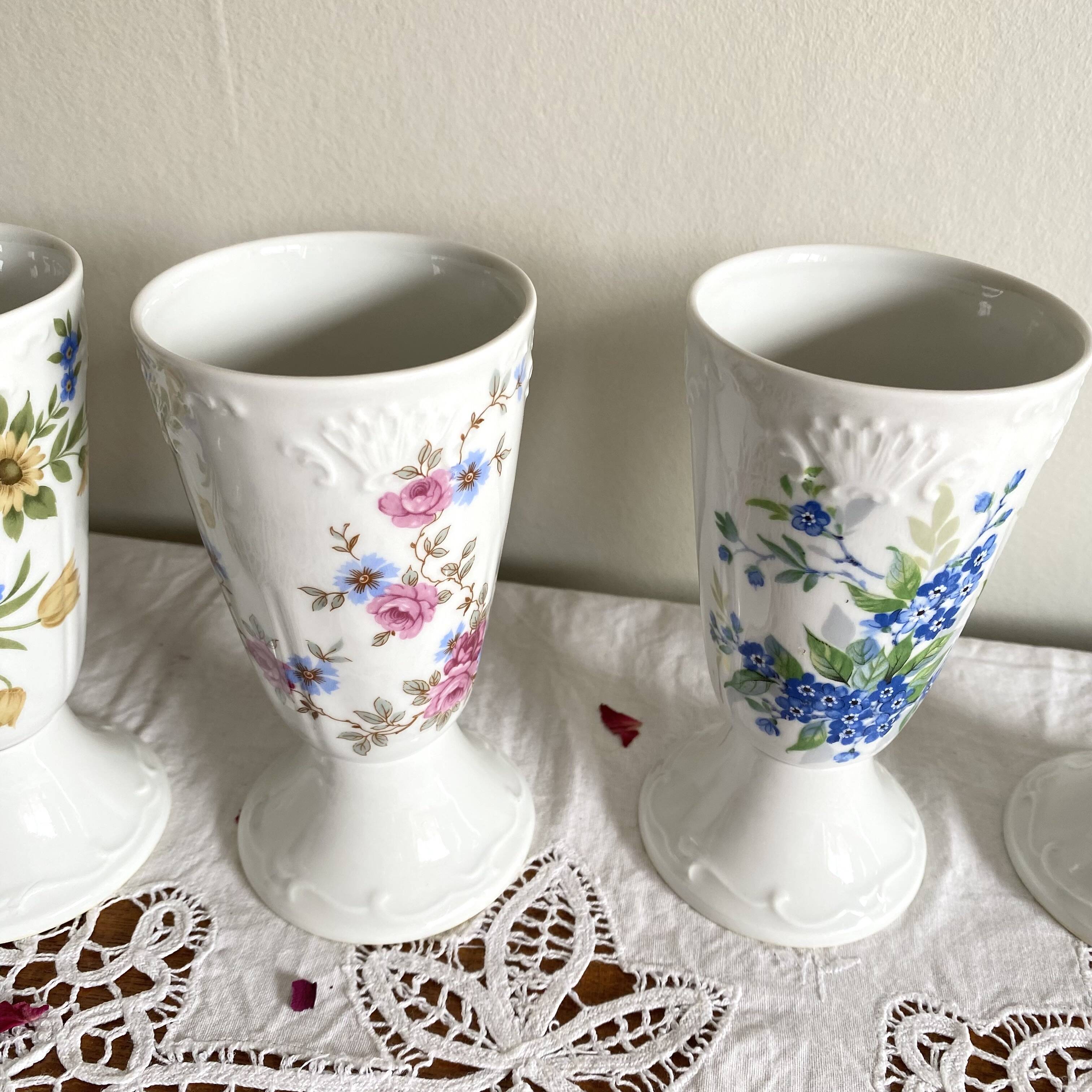5 Mazagran flower coffee cups porcelain Limoges vintage