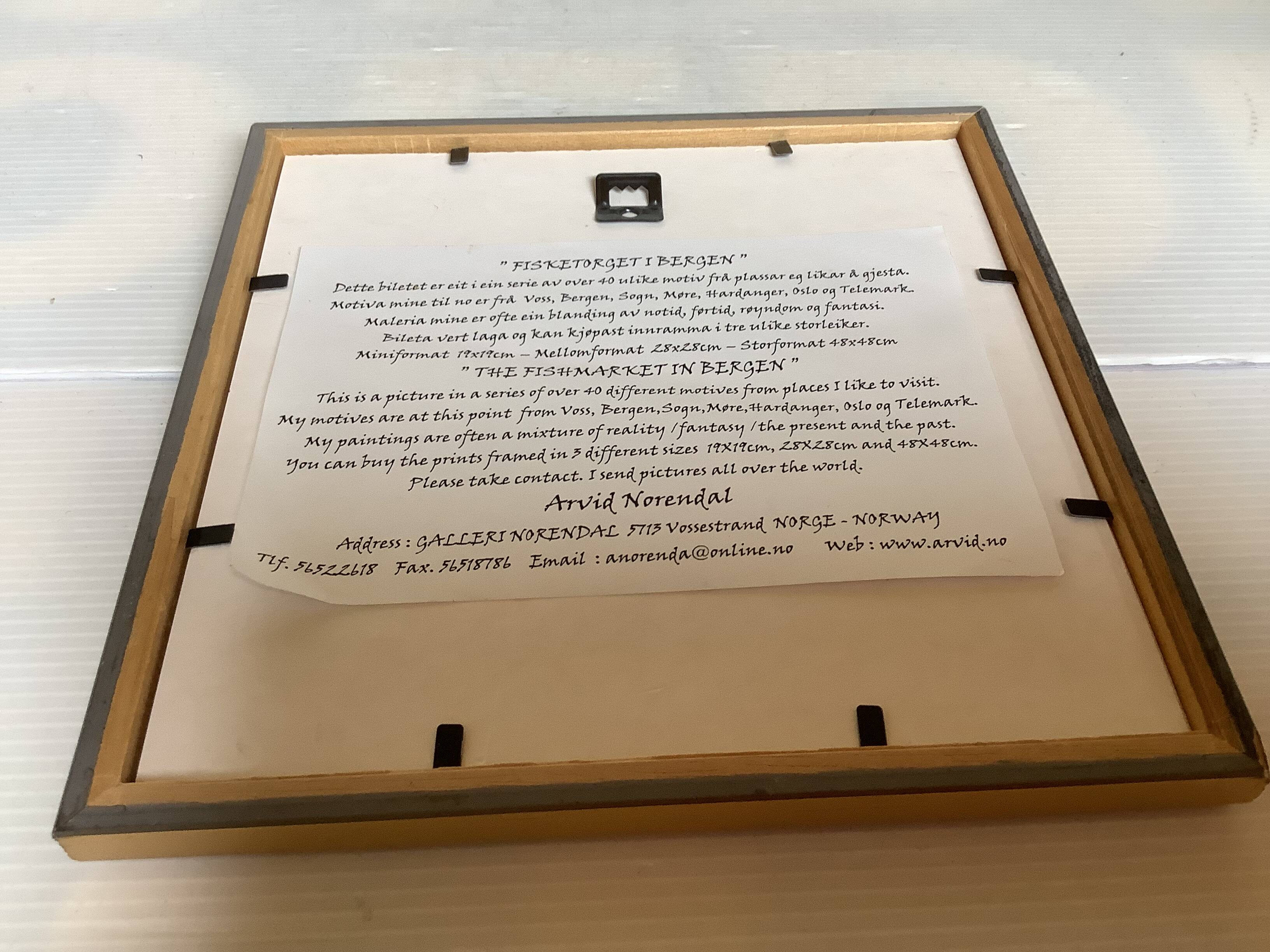 Lithograph illustration by Arvid Norendal of the market in Bergen.