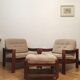 Brown vintage armchairs, 1960s, pair with one stool