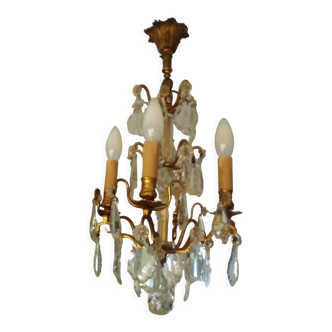 Lustre à pampilles et bronze louis xv