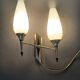 Small two-light wall lamp, white opaline and gilded brass, Circa 1960.