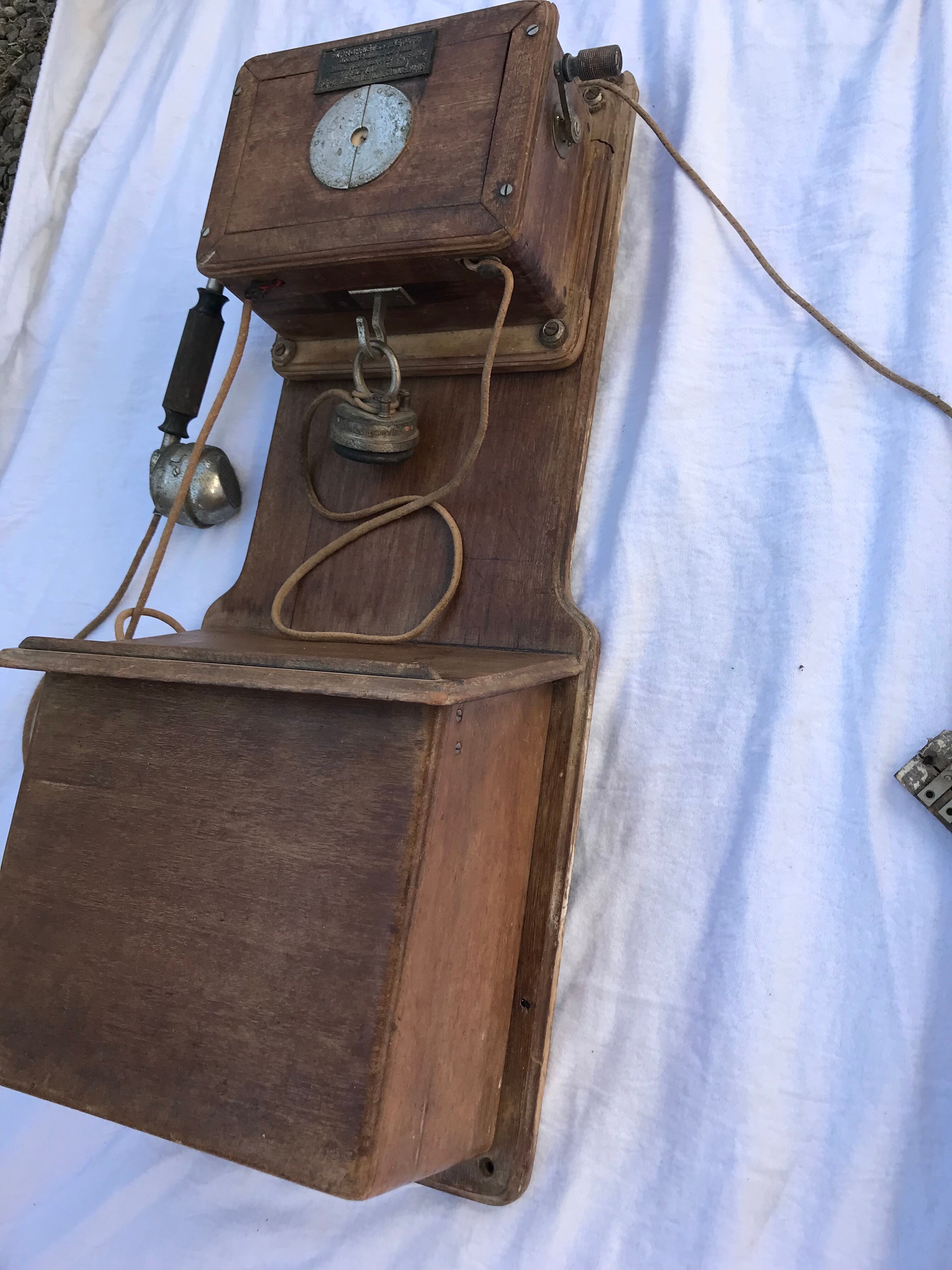 Wooden wall telephone, old, 1930