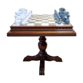 Table et jeu d'échecs en onyx et marbre blanc