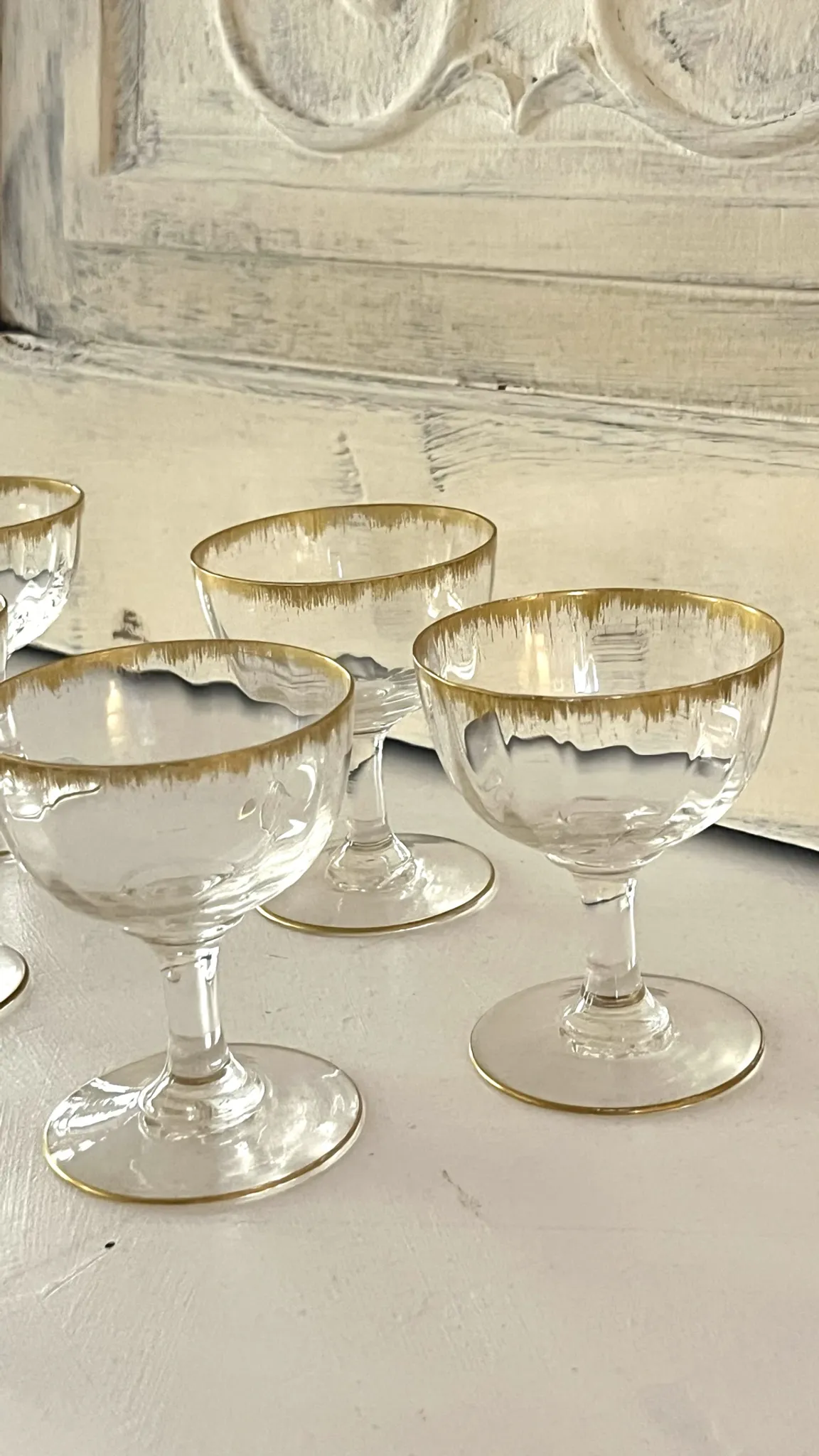 Liqueur Glasses, Vintage French Set of 6 – Gold Rimmed Stemware