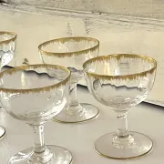 Liqueur Glasses, Vintage French Set of 6 – Gold Rimmed Stemware